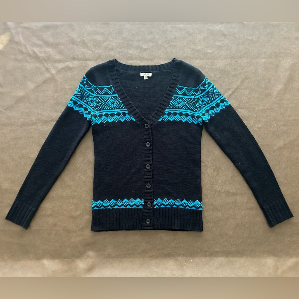 Women's Black and Blue Patterned Cardigan